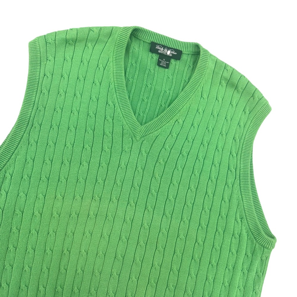 Brooks Brothers Country Mens XL Green Sea Island Cotton Cable Knit Sweater Vest‎